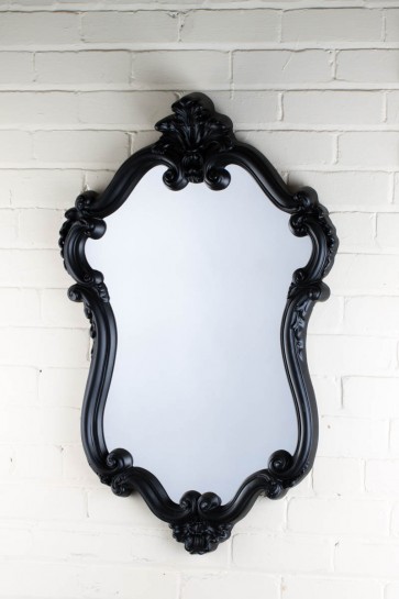 Ornate Shaped Small Black Over Mantle Mirror